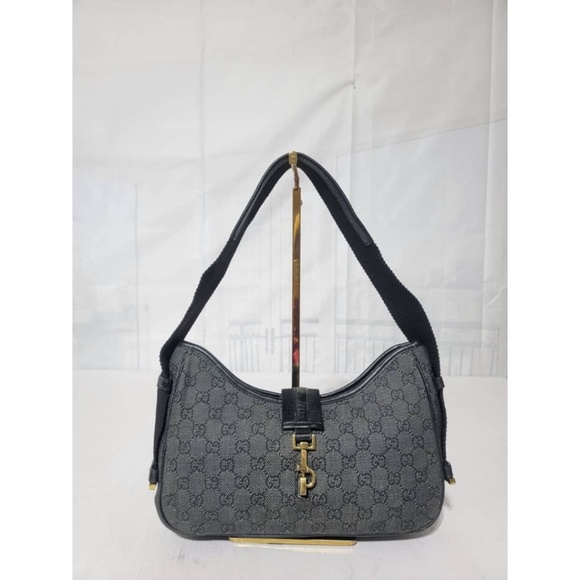Authentic GUCCI DENIMJACKIE SHOULDER BAG BLACK/DARK GREY - Picture 6 of 12